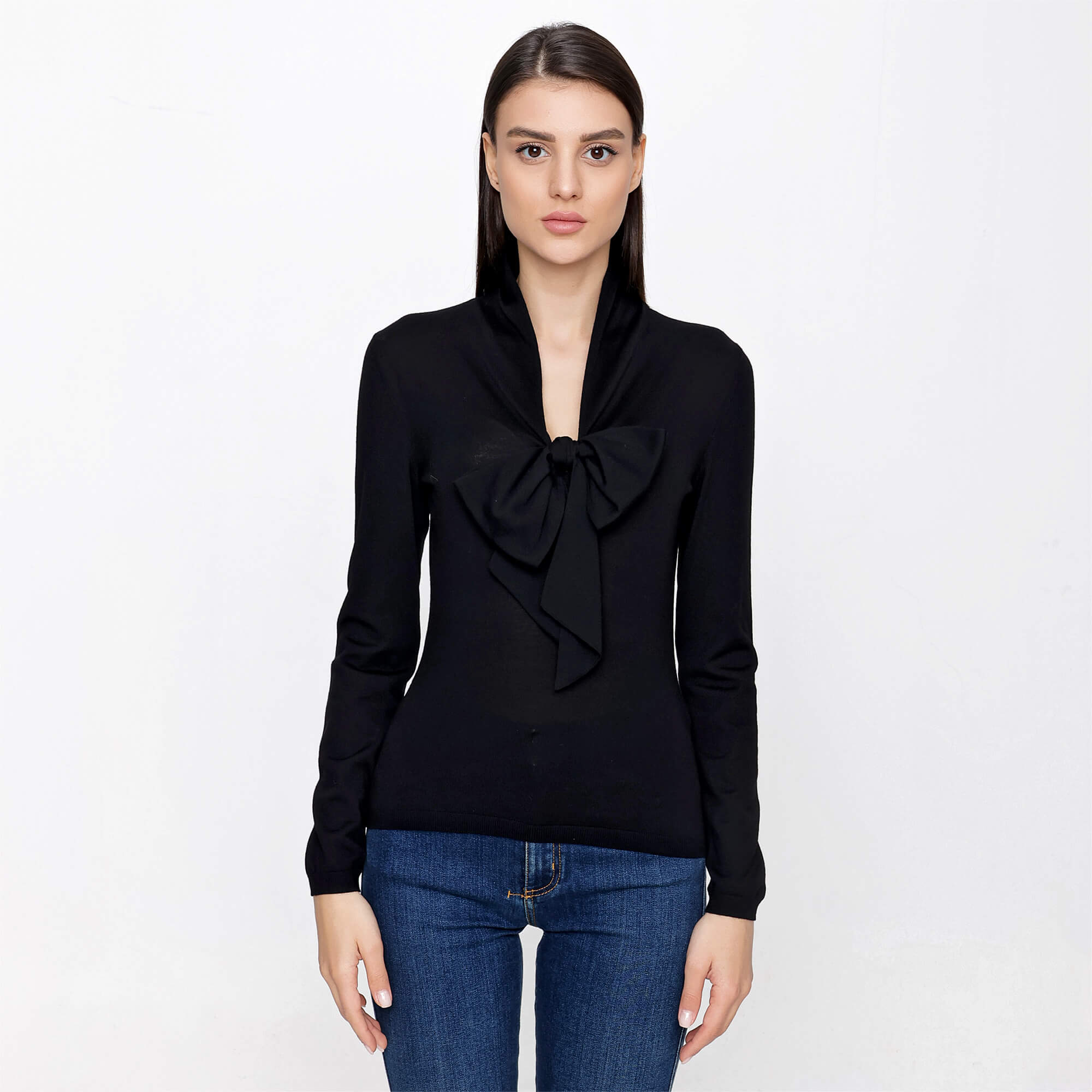 Alexander McQueen - Black Wool Bow Tie V Neck Sweater